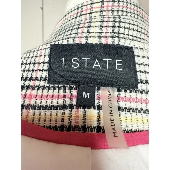 1. State Ruched Sleeve Plaid Blazer Jacket Med Preppy Double Breasted Open Front - Picture 9 of 10